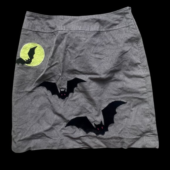 Uncommon Threads Dresses & Skirts - Great Condition Uncommon Threads Gray Corduroy Skirt with Bat and Moon Design